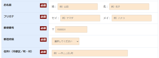 購入者情報(名前、住所、電話番号、メールアドレス)を入力する